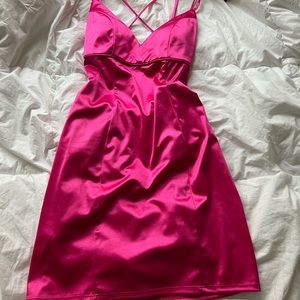 Pink satin tie back dress